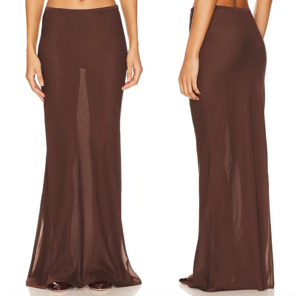 LIONESS Endless Maxi Skirt in Chocolate Brown Sheer Chiffon Small S - Picture 1 of 2